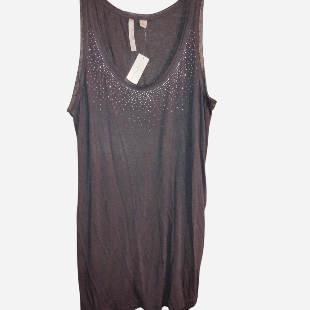 NWT New York & Company Charcoal Grey Rhinestone Tank Top Medium NWT